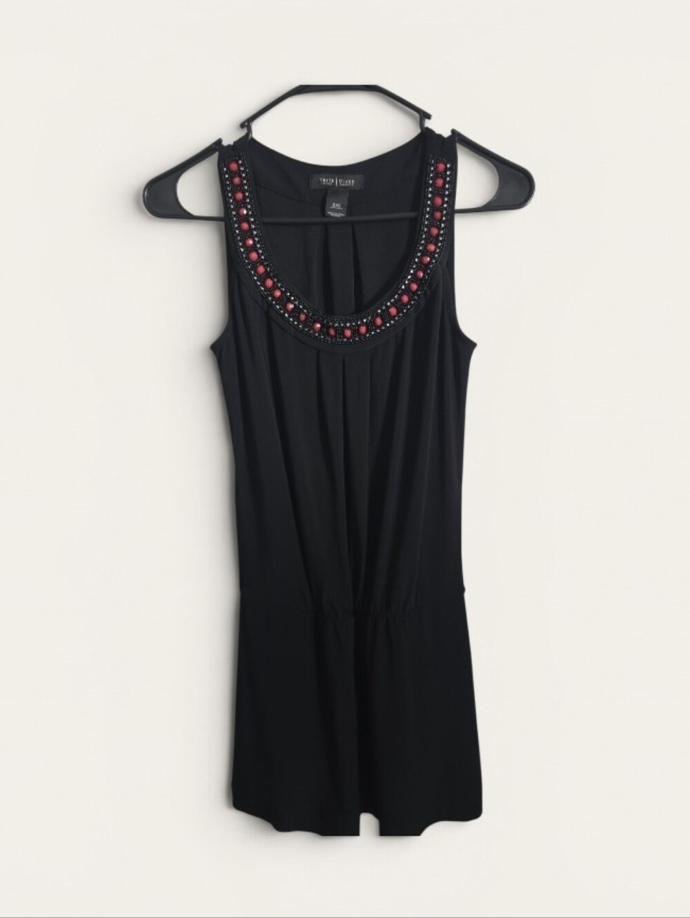White House Black Market Black Sleeveless Dress with Pink Beaded Neckline